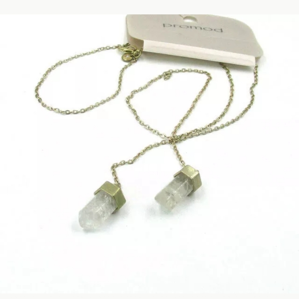 New Promod Clear Double Gemstone Unique Necklace.